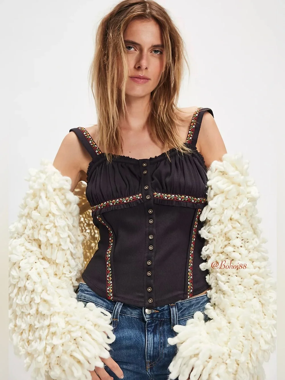 NWT Free People Wilder Knit Top Embroidered Crop Tank